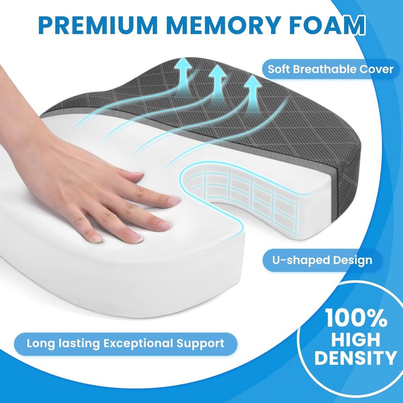 TushGuard Seat Cushion - Memory Foam Cushion for Office Chair, Car Seat, Airplane, Bleacher - Sciatica & Hip & Coccyx Pain Relief Cushions for Long Sitting Office Workers, Car Drivers (Grey, X-Large) - Image 3